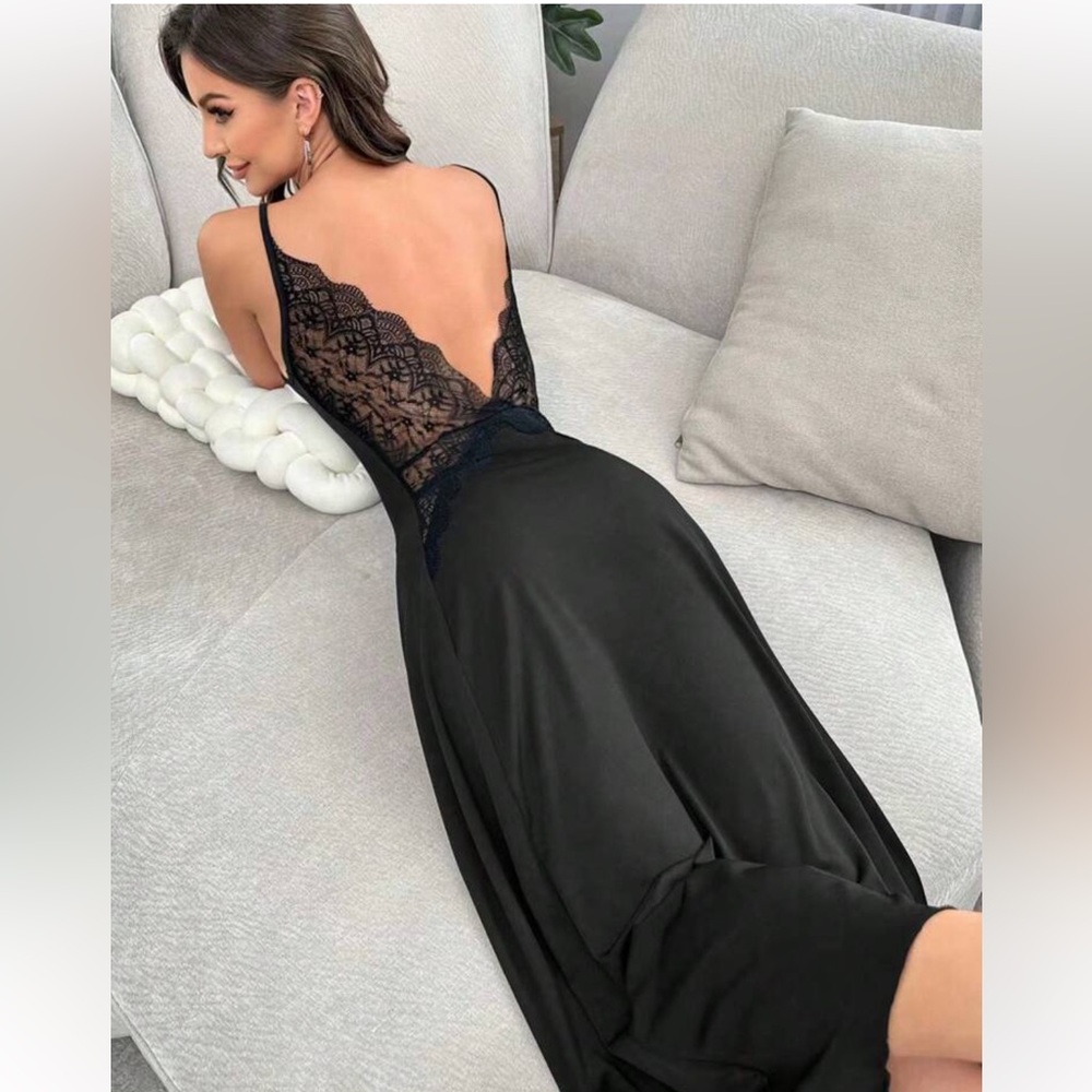Black Lace, night gown, cami pajama.Long Dress
